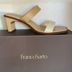 Franco Sarto Tan and Cream Block Heel Sandals